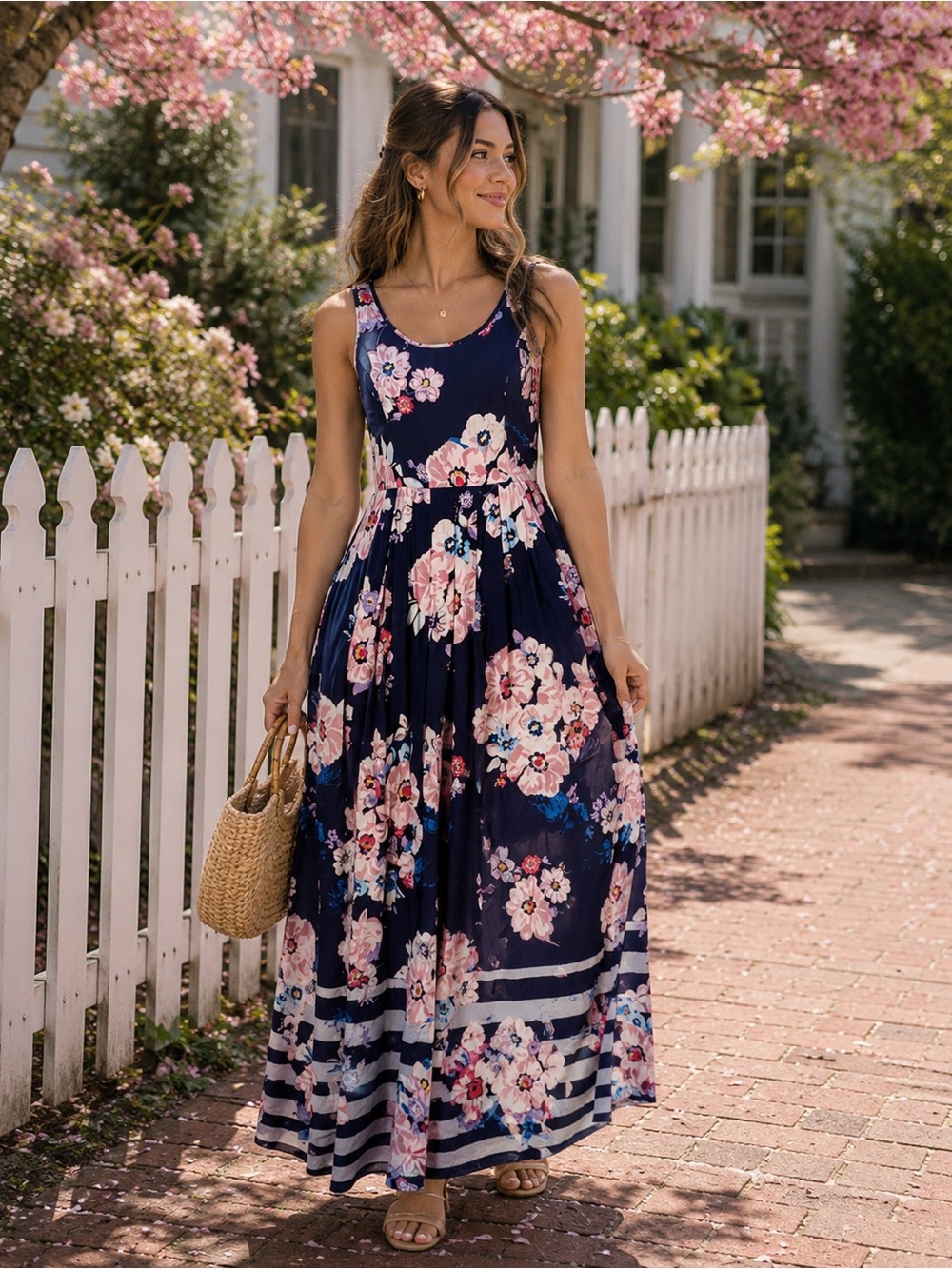 Lauren Conrad Navy Floral Sleeveless Maxi Dress - Pink & White Bloom  Size 6